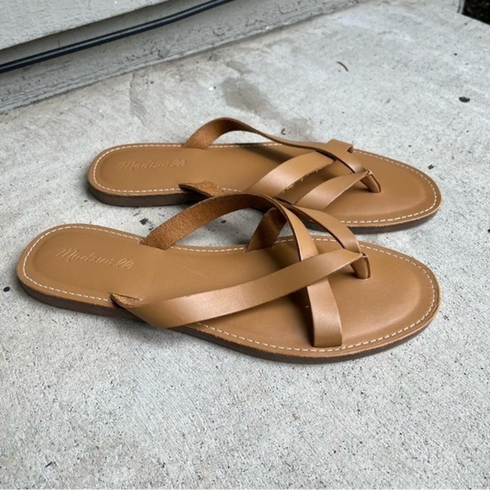 New Madewell The Boardwalk Thong Leather Flip Flop Neutral Minimalist Size 9